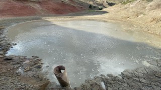 Erzurum'da suyu azalan gölete balıkların ölmemesi için su takviyesi yapıldı