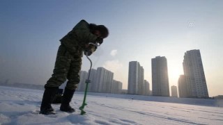 Krasnoyarsk - Rusya'da buz tutan nehirde kamera yardımıyla balık avı