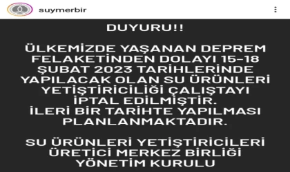 9. Su Ürünleri Yetiştiriciliği Çalıştayı Ertelendi